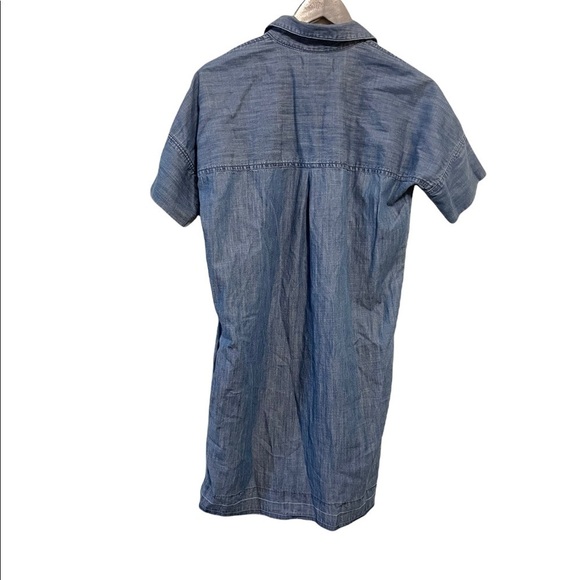 Madewell Chambray Denim Raw Edge Drop Hem Short Sleeve Button Down Shirt Dress - Picture 6 of 9